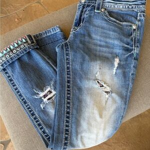 Miss Me Cropped Embellished Distressed Women's Jeans